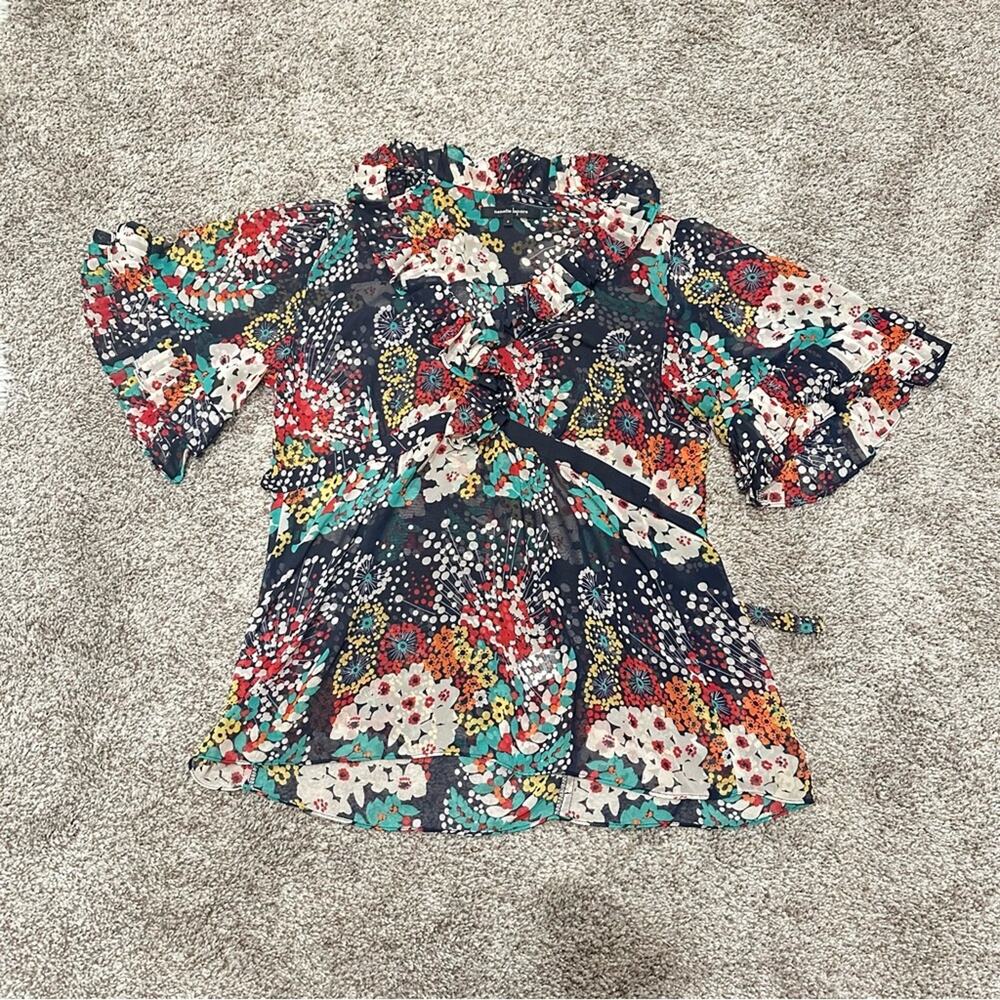 Nanette Lepore Sheer Colorful Flower Top Size 4